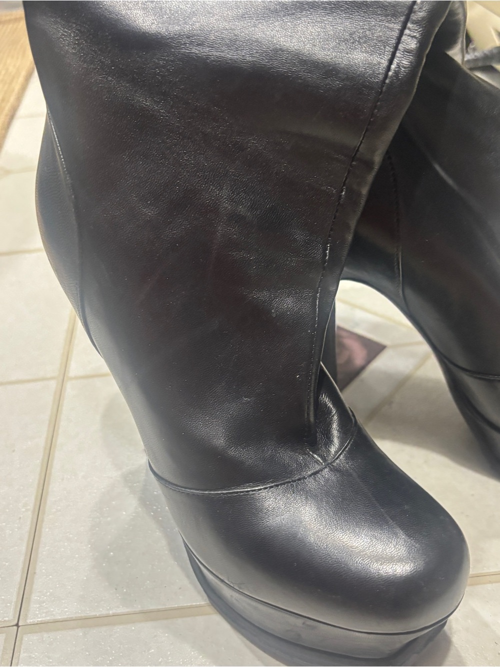 Yves Saint Laurent Black Platform Knee-High Leather Boots